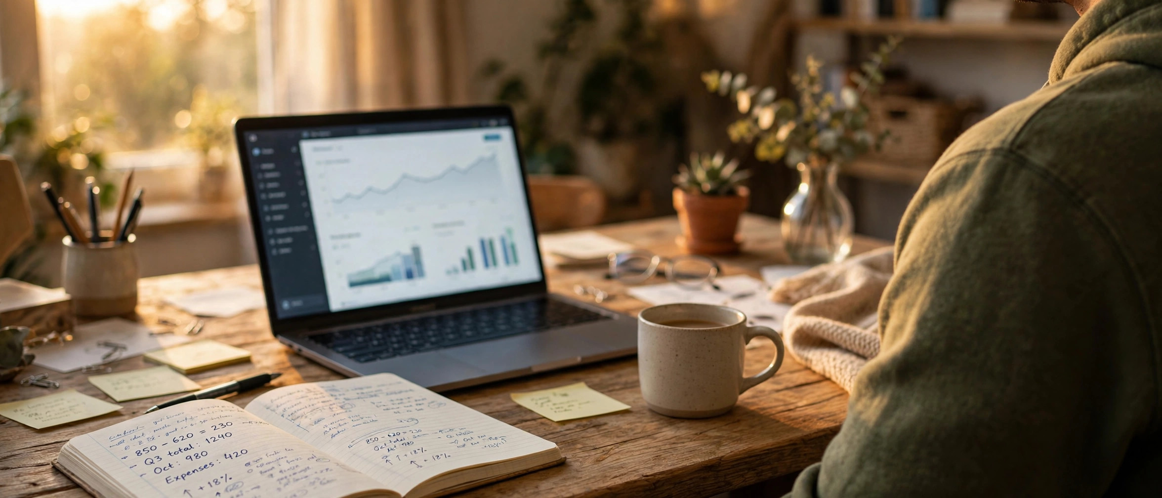 Freelancer reviewing best accounting software for solopreneurs on a laptop at home