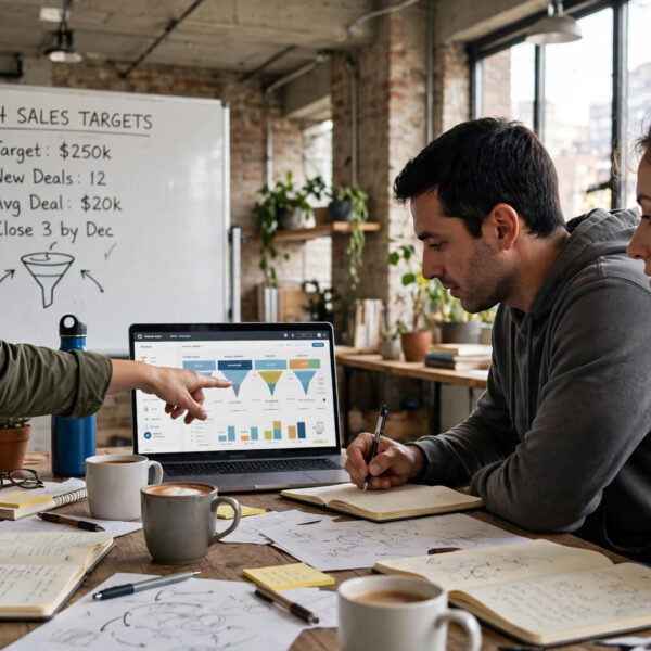 Small team reviewing the best low cost CRM for startups with small teams on a laptop
