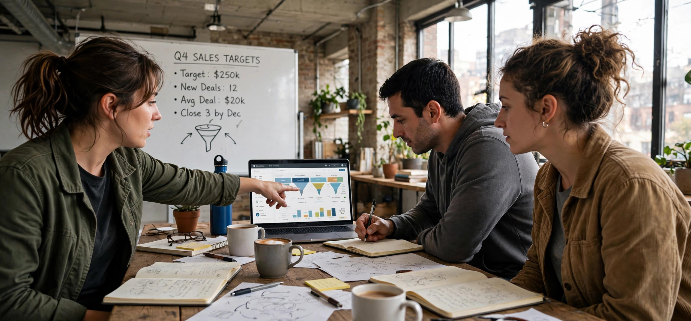 Small team reviewing the best low cost CRM for startups with small teams on a laptop