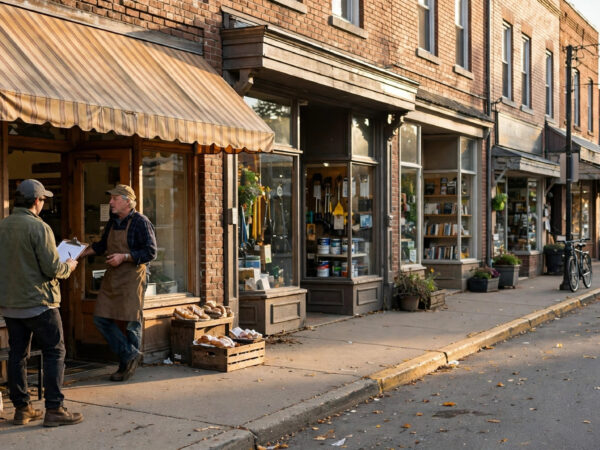 owner doing how to do market research for a small town business on main street