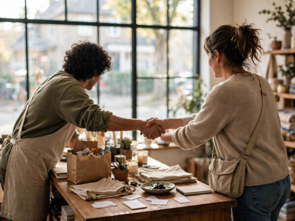 small business owner getting first customers for a new business