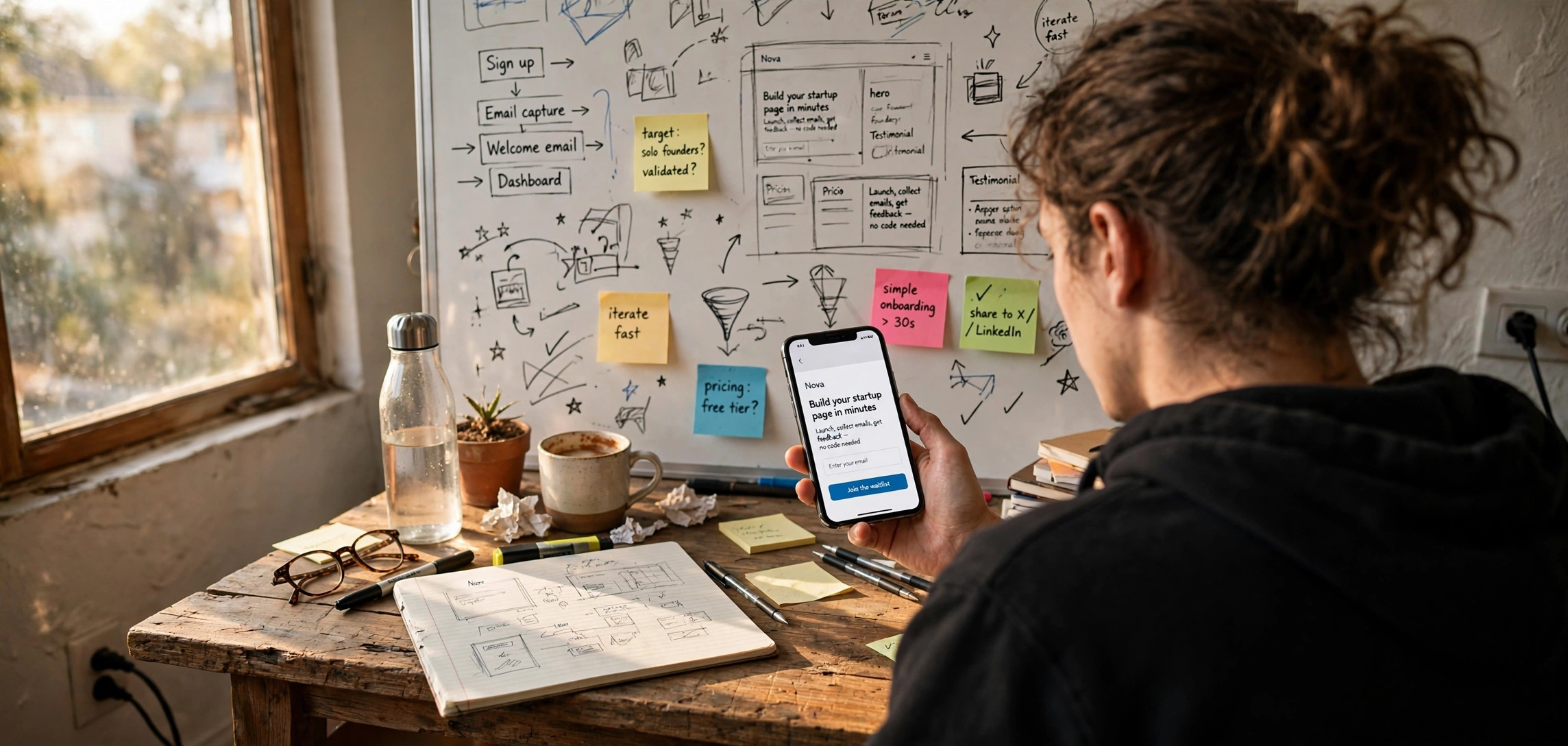 founder learning how to validate startup idea with no money at a home desk