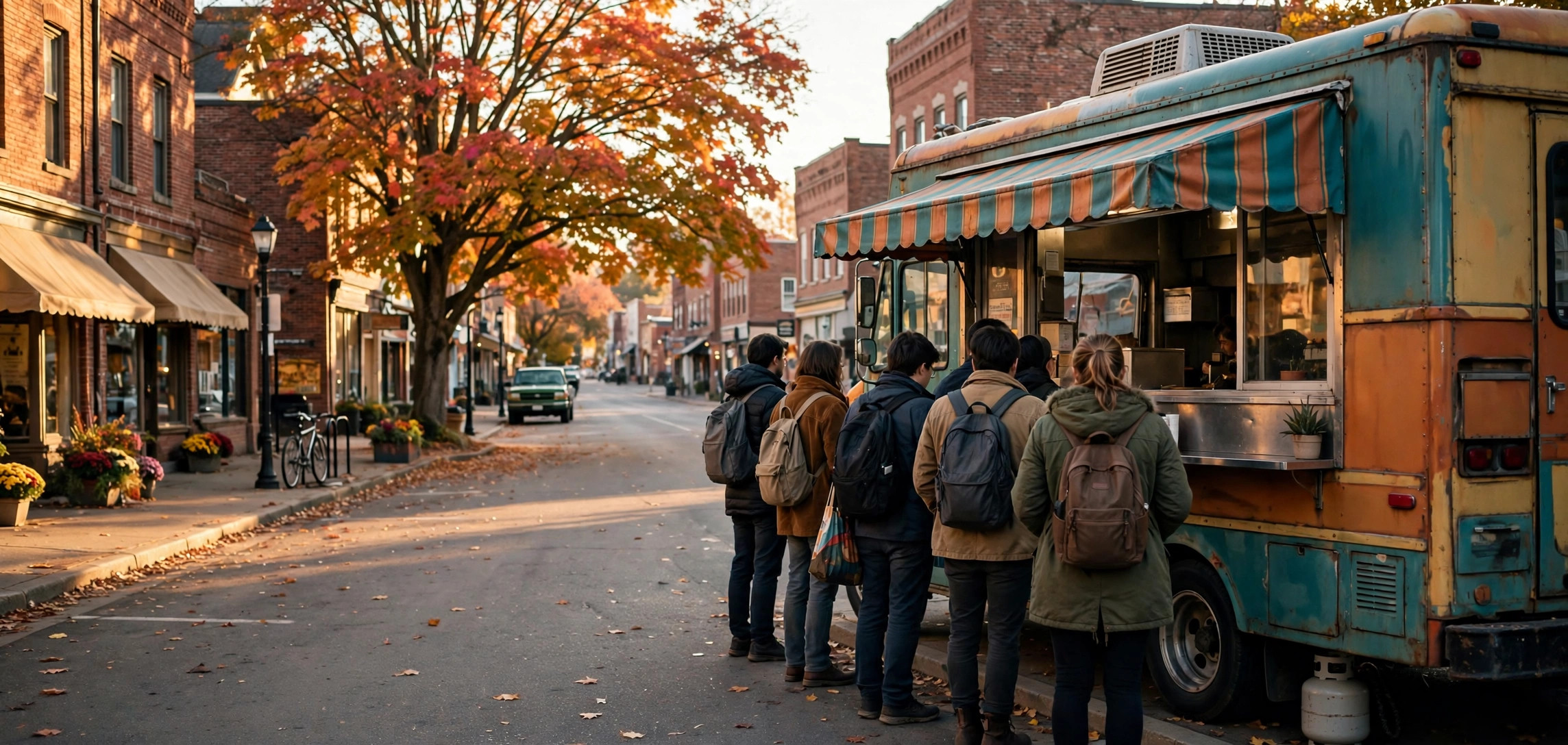 Food truck serving customers on a small-town main street — startup costs for food truck in small town breakdown
