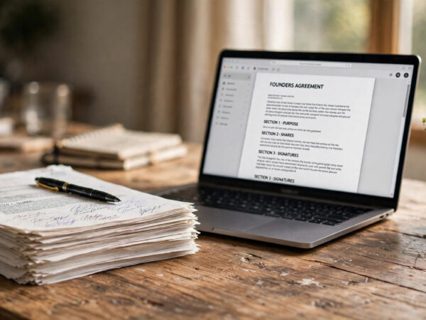 Signed documents on a desk illustrating the startup legal checklist before launching