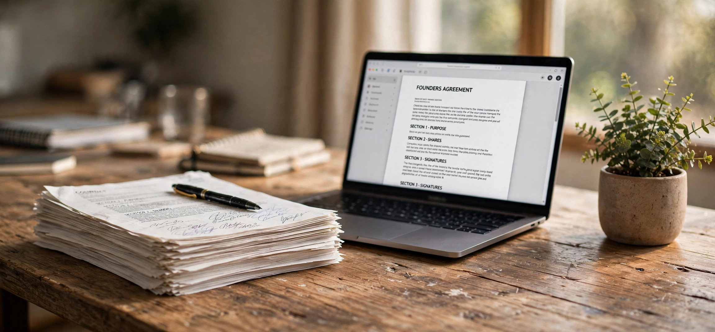 Signed documents on a desk illustrating the startup legal checklist before launching